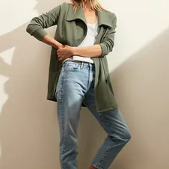 Twill Moto Long Knit Jacket - Picture 1 of 11